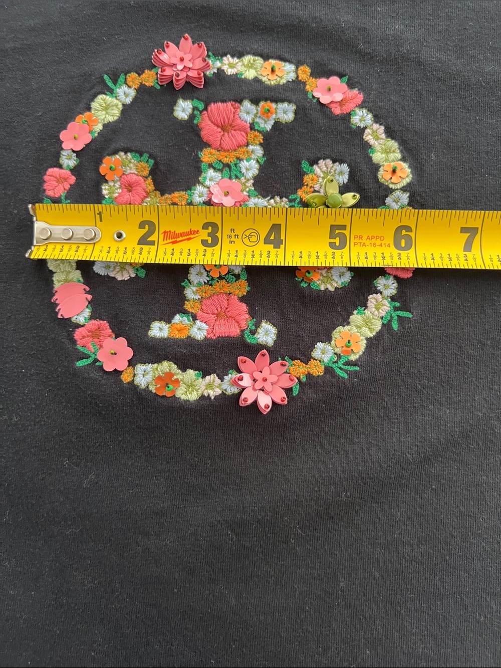 Tory Burch Black Short-Sleeve Tee with Colorful Floral Logo - Picture 9 of 11
